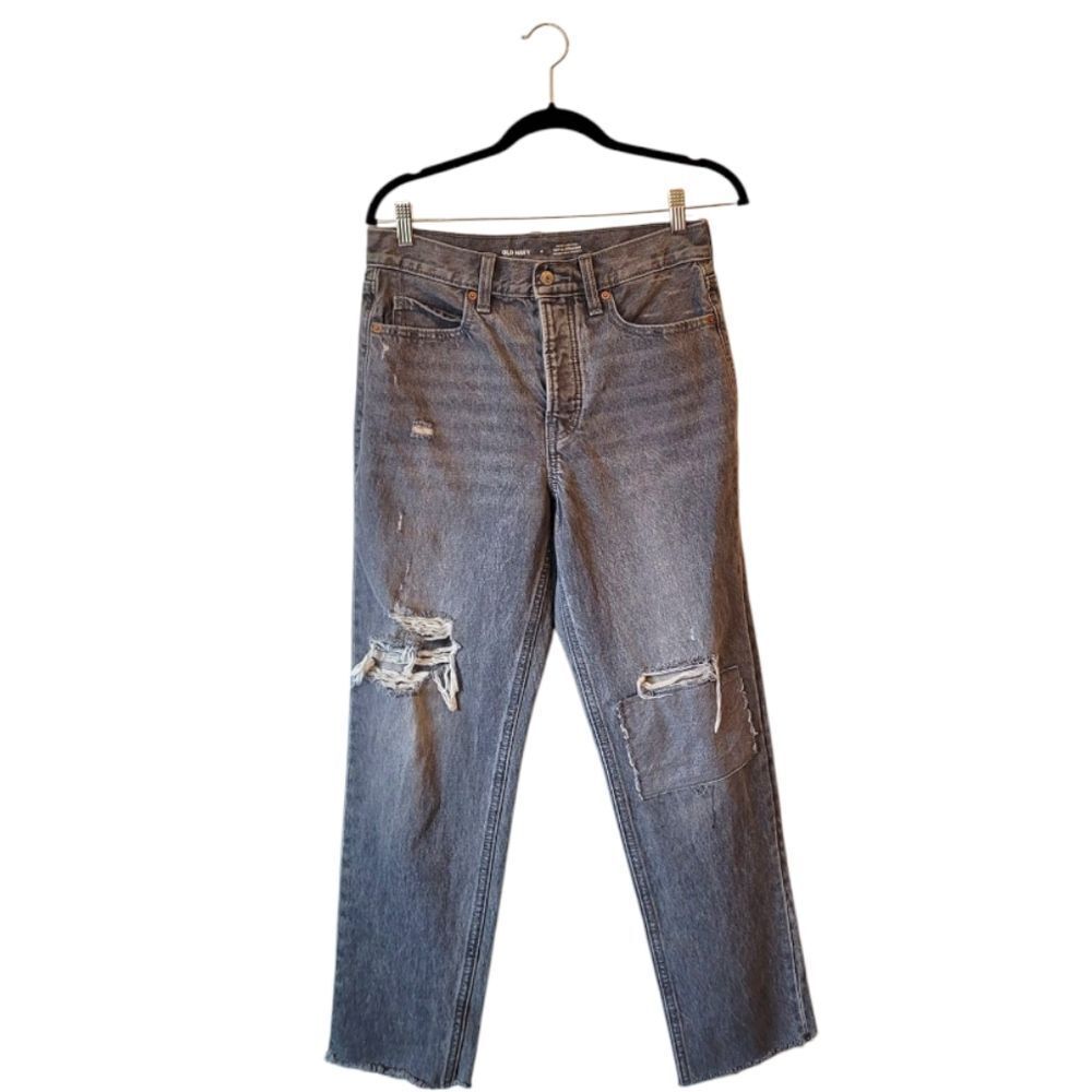 Old Navy Women's Chaarcoal Grey Patchwork Sky-Hi Straight Jeans Size 4